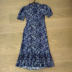 100% Silk Middi Dress Puff Short Sleeve Navy by SEA, Size 4